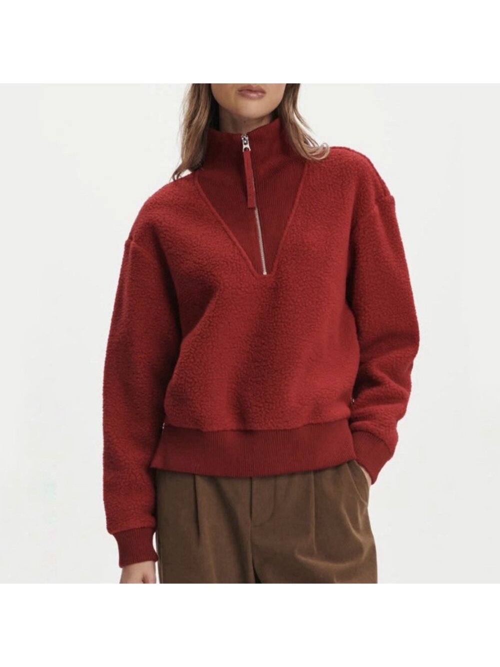 Varley Jaylin Sherpa Fleece Half-Zip Pullover Jacket Red Dahlia Women’s Sz XL